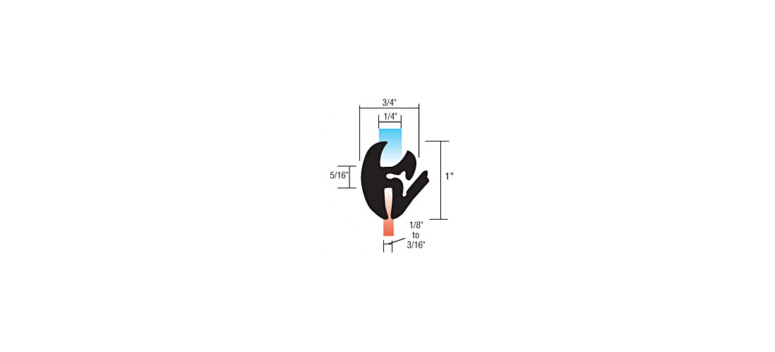 One-Piece Self-Sealing Universal Weatherstrip 1/8″ to 3/16″ Panel – 1/4″ Glass