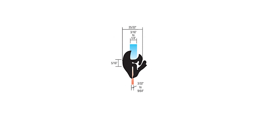 One-Piece Self-Sealing Universal Weatherstrip for 3/32″ to 9/64″ Panel or 3/