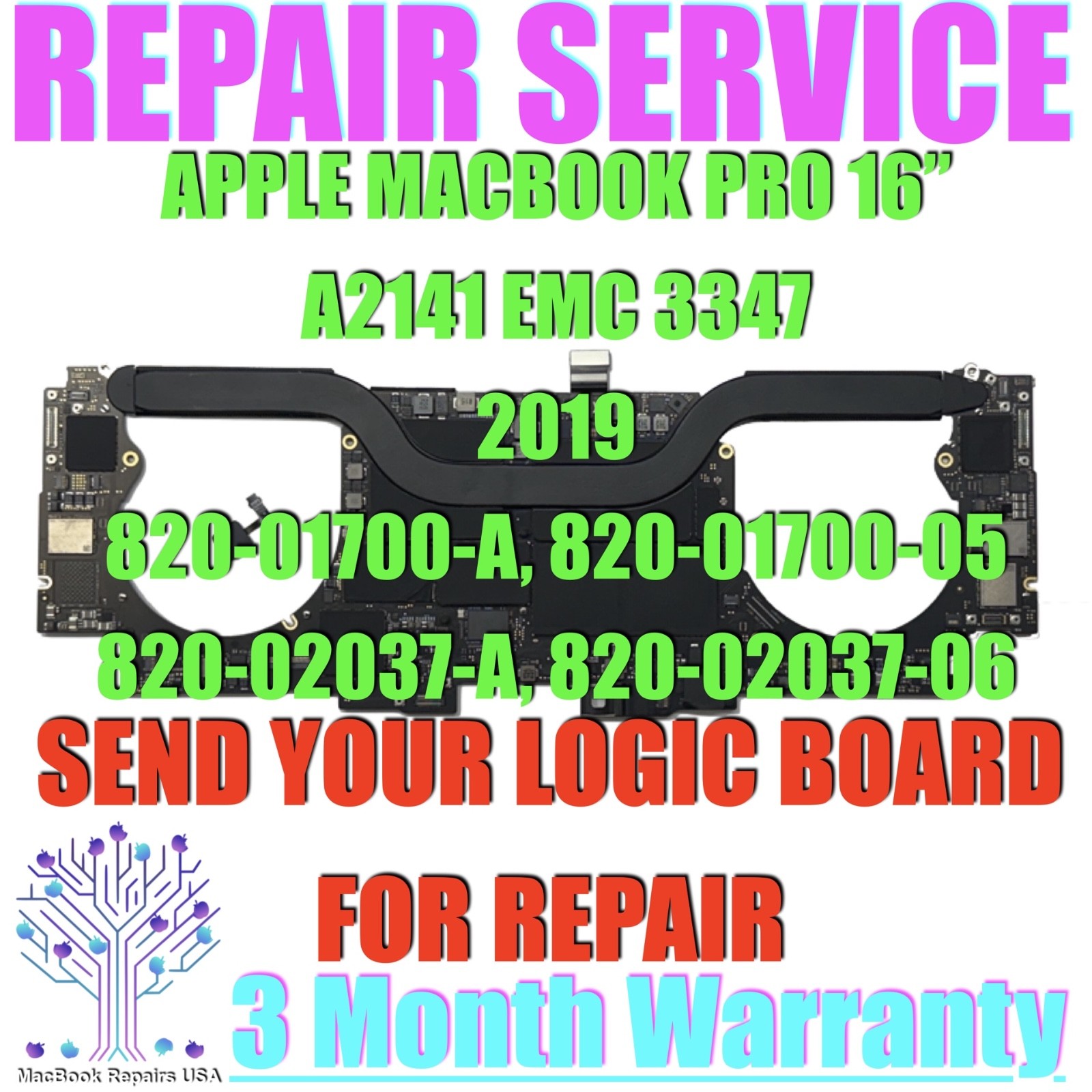 820-01700-A, 820-001700-05 LOGIC BOARD REPAIR for A2141 2019 16″ MACBOOK PRO