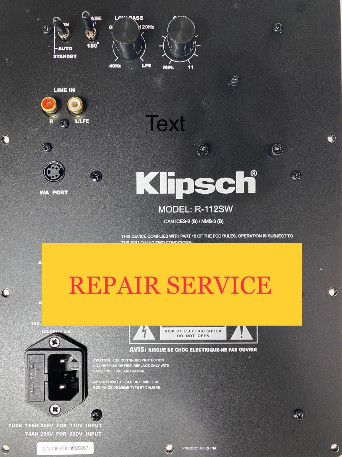 Klipsch R-115SW Subwoofer Amp Module, ****REPAIR SERVICE****