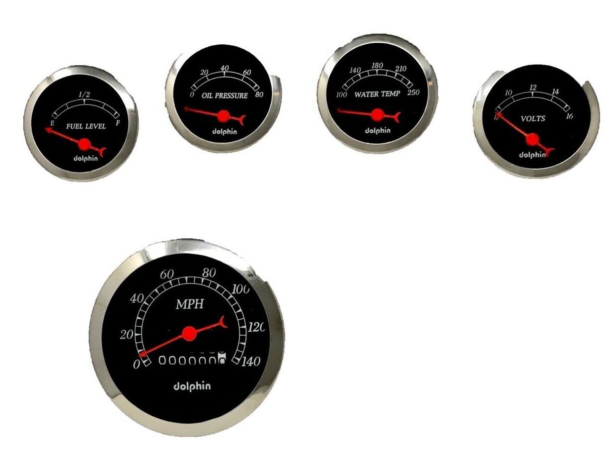 5 Gauge SET Dash Street Rod Hot Rod Universal  Mechanical Black   
