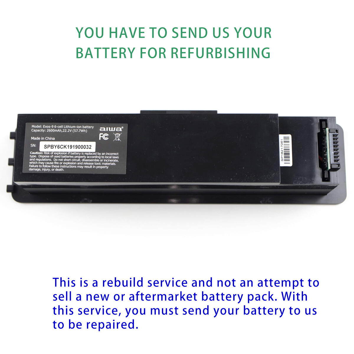 Rebuild service for Aiwa Exos-9 6 cell 22.2V 2.6AH Battery Rebuild